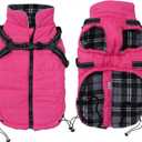 Geyecete Winter Warm Coat Waterproof Dog Winter Jacket with Harness Traction Belt,Pet Outdoor Jacket Dog Autumn and Winter Clothes for Dog-Pink-XXL