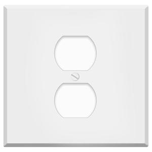 White Metal Centered Duplex Receptacle Wall Plate, 2-Gang With Centered Device, Standard Size 4.5" x 4.56",Rocker, Toggle, Duplex Outlet Cover, Made In USA, Corrosion Resistant