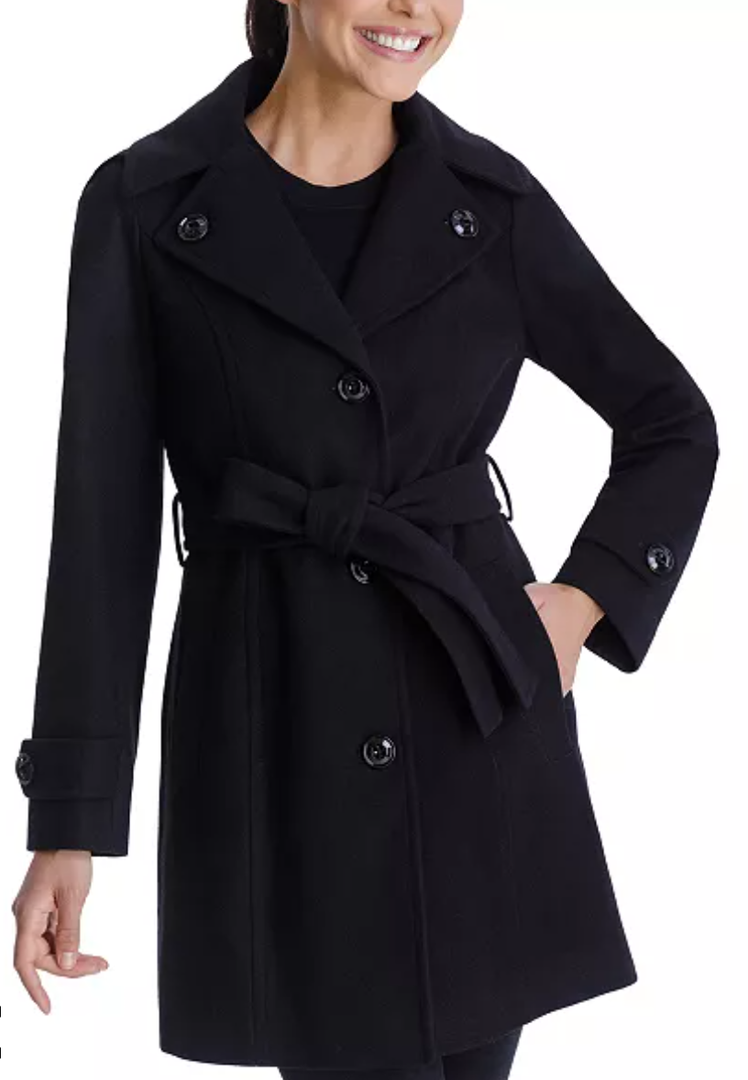 London Fog Single-Breasted Belted Hooded Walker Coat, (XL)