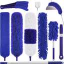 9PCS Dusters for Cleaning, Extendable Microfiber Duster with Extension Pole Up to 100'', Bendable Washable and Reusable Dusters Kit for Ceiling Fans, Blinds, High Ceilings, Furniture, Cars (Blue)