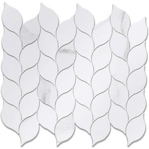 Tilingview 10-Sheet Peel and Stick Backsplash Tile for Kitchen, Self-Adhesive Mosaic Glossy Leaf Stick on Wall Tile with Gaps (Calacatta White)
