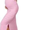 OUGES Women's 2026 Summer Maternity Dress Knit Sleeveless Crewneck Midi Dress Side Slit Striped Bodycon Sweater Dress, Large
