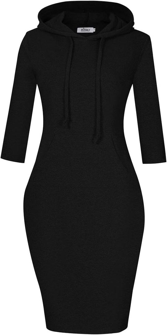 MISSKY Women's Women's Sweatshirt Hooded Dress (Black, M)