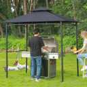 FAB BASED 5x8 Grill Gazebo, All-Weather Steel Construction, Double Tiered & Resistance Canopy Roof, Metal Serving Shelves, 2 LED and Bottle Opener for Patio, Backyard, BBQ (Dark Gray)