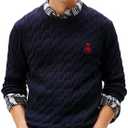 Tommy Hilfiger Mens Crest Cable Knit Crewneck Sweater Lightweight Pullover,S