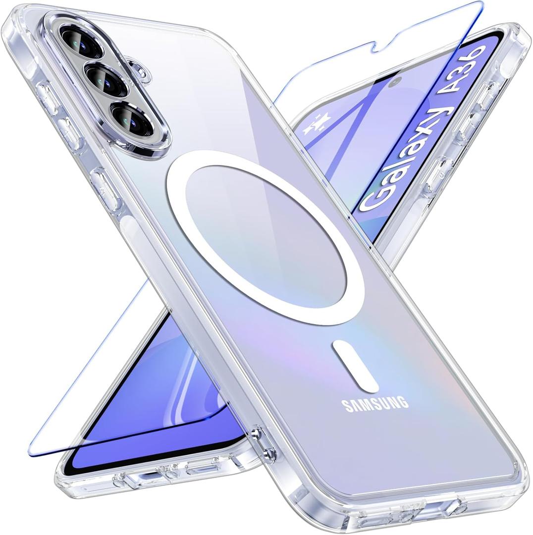 Fin2feel for Samsung Galaxy A36 5G Case Magnetic, Galaxy A36 Phone Case with Screen Protector [Compatible with MagSafe], Matte Back Slim Shockproof Protective Case for Samsung Galaxy A36, Clear