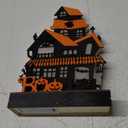 Halloween Decorations Indoor Haunted House Lights, Wooden Tabletop Decoration for Home, Battery Operated Light Up Halloween Decor for Desk Table Fireplace Room Party Decor