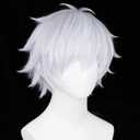 Wiggy Mermaid Gojo Cosplay Wig Mens Short Silver Violet Wig Fluffy Spiky Hair Wigs for Anime Cosplay Halloween Costume