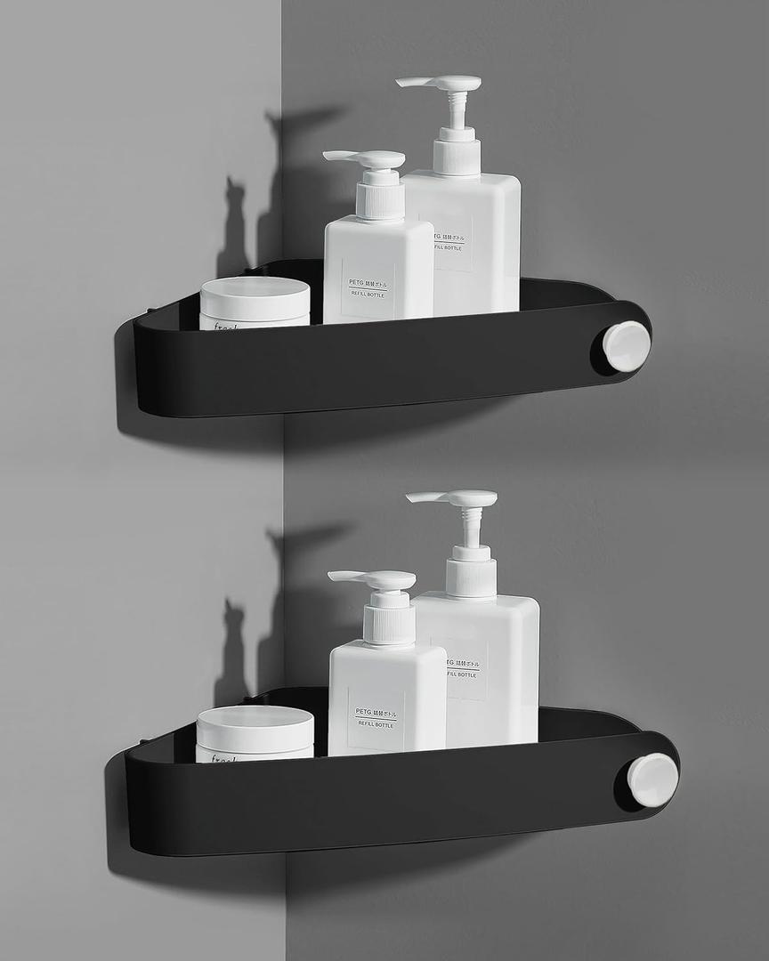 Sotfamily Plastic Shower Caddy Corner (for 90 Only), 2 Pack Adhesive Corner Shower Shelves for Bathroom Organizers and Storage, Black