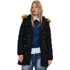 Orolay Women's Winter Down Jacket with Faux Fur Trim Hood (Medium, Midnight)