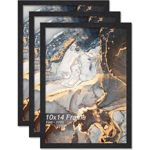 Fxojyvo Engineered Wood 10x14 Picture Frame Set of 3, Black Frame for 10 x 14 Inch Picture Poster Photo, Light Weight 10 by 14 Frame with Wood-grain for Wall - 3 Pack/Black/10 x14