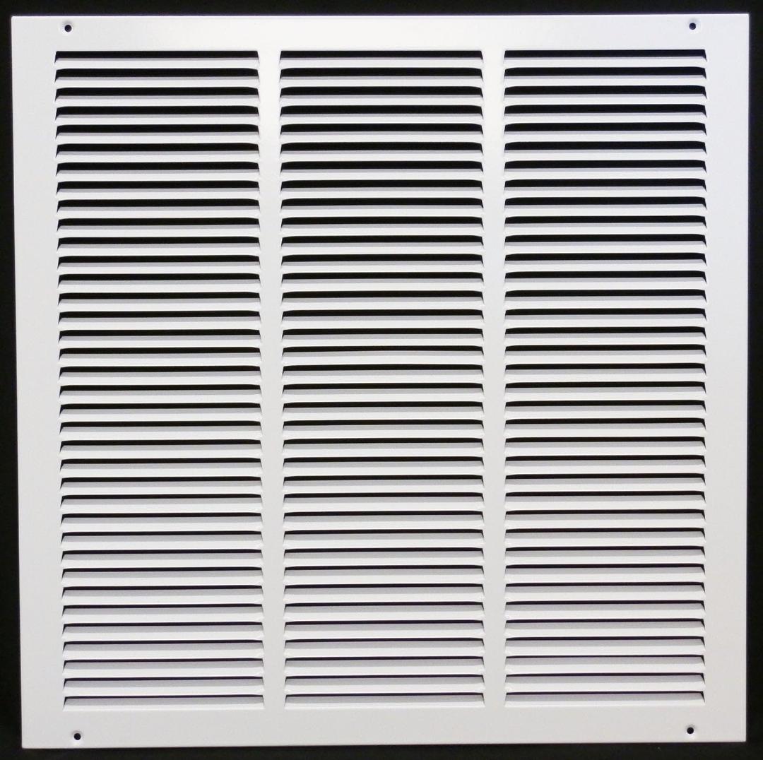 HVAC Premium 18'' x 18'' [Duct Opening] Flat Stamped Steel Return Air Grille - Sidewall and Ceiling - HVAC Vent Duct Cover - White [Outer Dimensions: 19.75''w X 19.75''h]