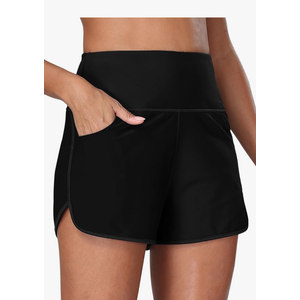 Women's 3" High Waisted Swim Board Shorts Quick Dry Beach Swimming Shorts for Women with Liner Pockets. Size XS, Black