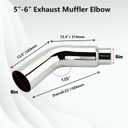 5 to 6 Inch Exhaust Elbow with Clamp - Polished Elbow, 5" ID / 6" OD, Chrome Diesel Exhaust Tip for Pickup Trucks and Cars