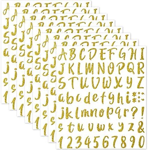 Outus 576 Pieces 8 Sheets Glitter Letters Stickers Self Adhesive Vinyl Letter Alphabet Number Stickers Mailbox Numbers Sticker, Decals for Classroom Decor, Sign, Door (Gold, 1 Inch)