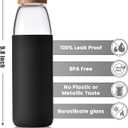 veegoal 25 Oz Borosilicate Glass Water Bottles with Bamboo Lid, BPA-FREE, Non-Slip Silicone Sleeve, and Stainless Steel Leak Proof Lid - Reusable Glass Bottle for Men and Women (Luxury Black)
