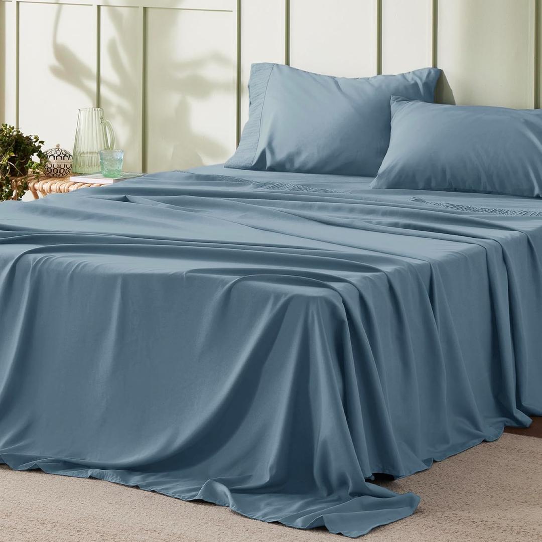 Bedsure Queen Sheet Set - 4 Pieces Soft Queen Size Sheets - Breathable & Cooling - Hotel Luxury - Easy Care Polyester Microfiber Bedding for Women, Men, Mineral Blue