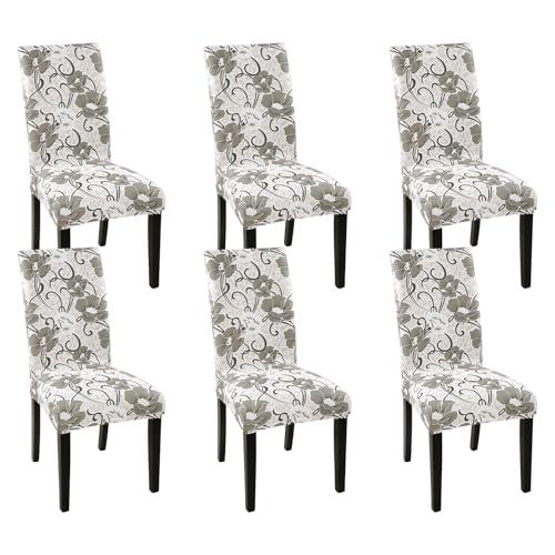 SHACOS Pattern Dining Chair Covers Stretch Kitchen Chair Covers Set of 6 Waterproof and Washable Spandex Protectors for Home Party Dining Room Chair Seat Covers (Flowers)