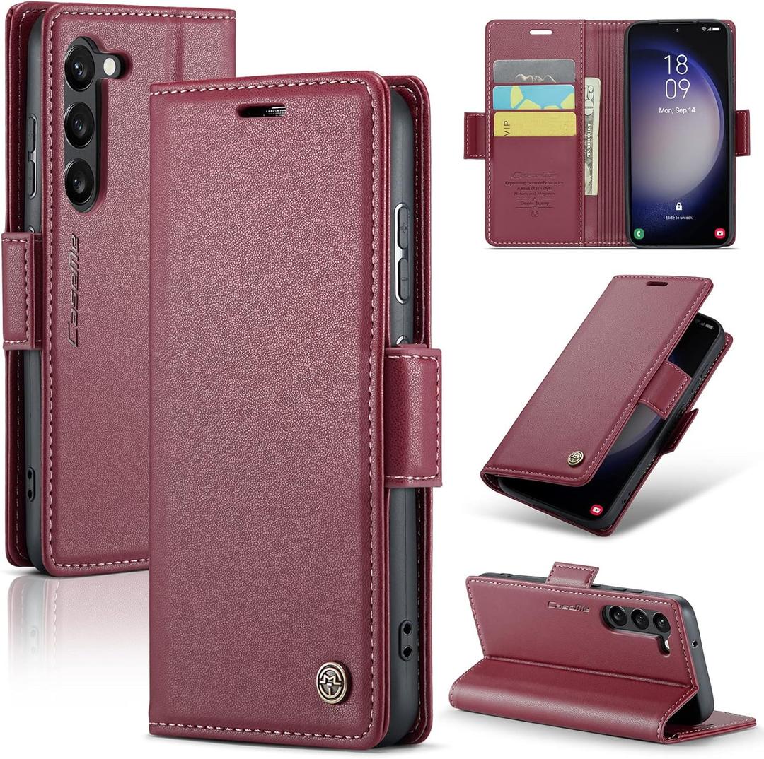 SINIANL Galaxy S23 Wallet Case, RFID Blocking, Cellular Phone Case for Women Men, Card Holder, Magnetic Clasp, Kickstand, Leather Book Folio, Red