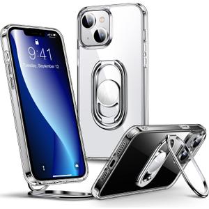 Shields Up for iPhone 14 Case with Stand, Phone Case Clear with Double Ring Holder [Adjustable & Foldable] Shockproof Protective Cover for iPhone 14 6.1 inch - Clear
