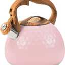 Whistling Tea Kettle,3.2Qt Stainless Steel Stove Kettle, Food Grade Teapot with Wood Pattern Handle for Coffee, Milk etc, Gas Electric Applicable (Pink)