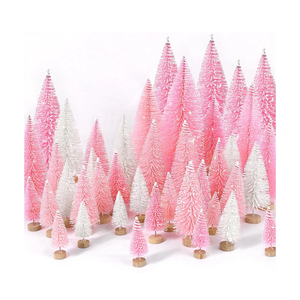 7Pcs Mini Christmas Trees Artificial Christmas Tree Bottle Brush Trees with Wooden Base for Christmas Decor Christmas Party Home Table Craft Decorations(Pink+White)