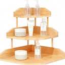 Bamboo Corner Desk Organizer Shelf, 3-Tier Triangle Storage Rack for Office & Home, Space-Saving Desktop Shelf for Books, Stationery, Makeup, Small Items