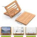 Wooden Desktop Book Stands, Adjustable Book Stand for Reading, Pezin & Hulin Cook Book Holder Seat, Bamboo Foldable Riser for Tablet, Recipe, Laptop with Page Clips