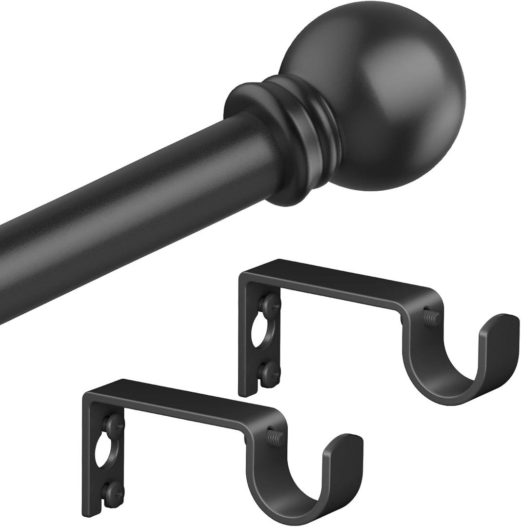 Authandis Black Curtain Rods for Bedroom with Brackets,5/8 Inch Diameter Small Window Curtain Rod Adjustable 32 to 60 Inches,Easy Install Drapery Rods