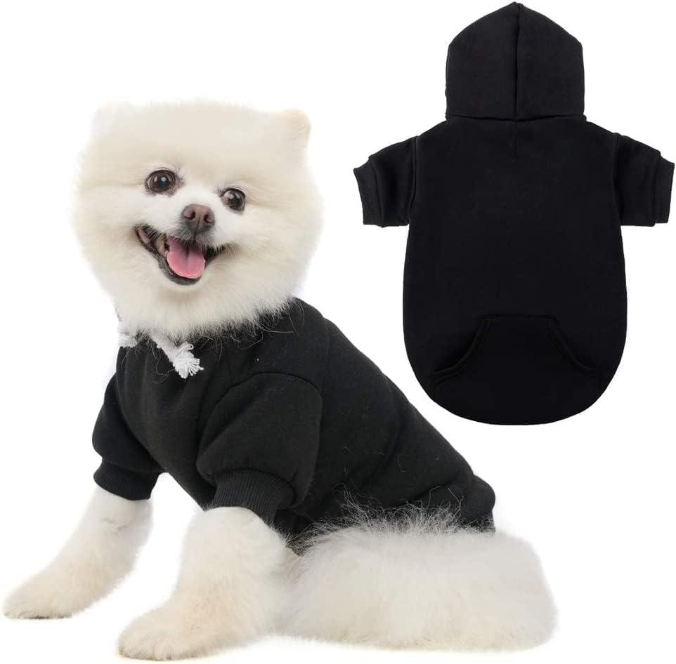 KOOLTAIL Basic Dog Hoodie - Soft and Warm Dog Hoodie Sweater with Leash Hole and Pocket, Dog Winter Coat, Cold Weather Clothes Sweatshirt for Small Medium Large Dogs Puppy Cat Boys Girls Black S (Small (Pack of 1))
