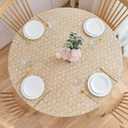 NLMUVW Round Fitted Vinyl Tablecloth with Elastic Edge 100% Waterproof Oil Proof PVC Table Cloth Wipe Clean Table Cover for Indoor and Outdoor, Wood Check, 45"- 56"