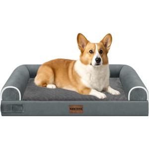 Medium Large Dog Bed Orthopedic Washable: Beds Bolster Medium Large Sized Dog Bed Egg Crate Foam Couch Sofa Waterproof with Removable Cover - Dark Grey