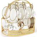 fanquare British Porcelain Tea Coffee Set 22 Piece New Bone China Gold Tulip Tea Service for Afternoon Tea, 6 TeaCup and Saucers with Metal Holder for Home Wedding Birthday