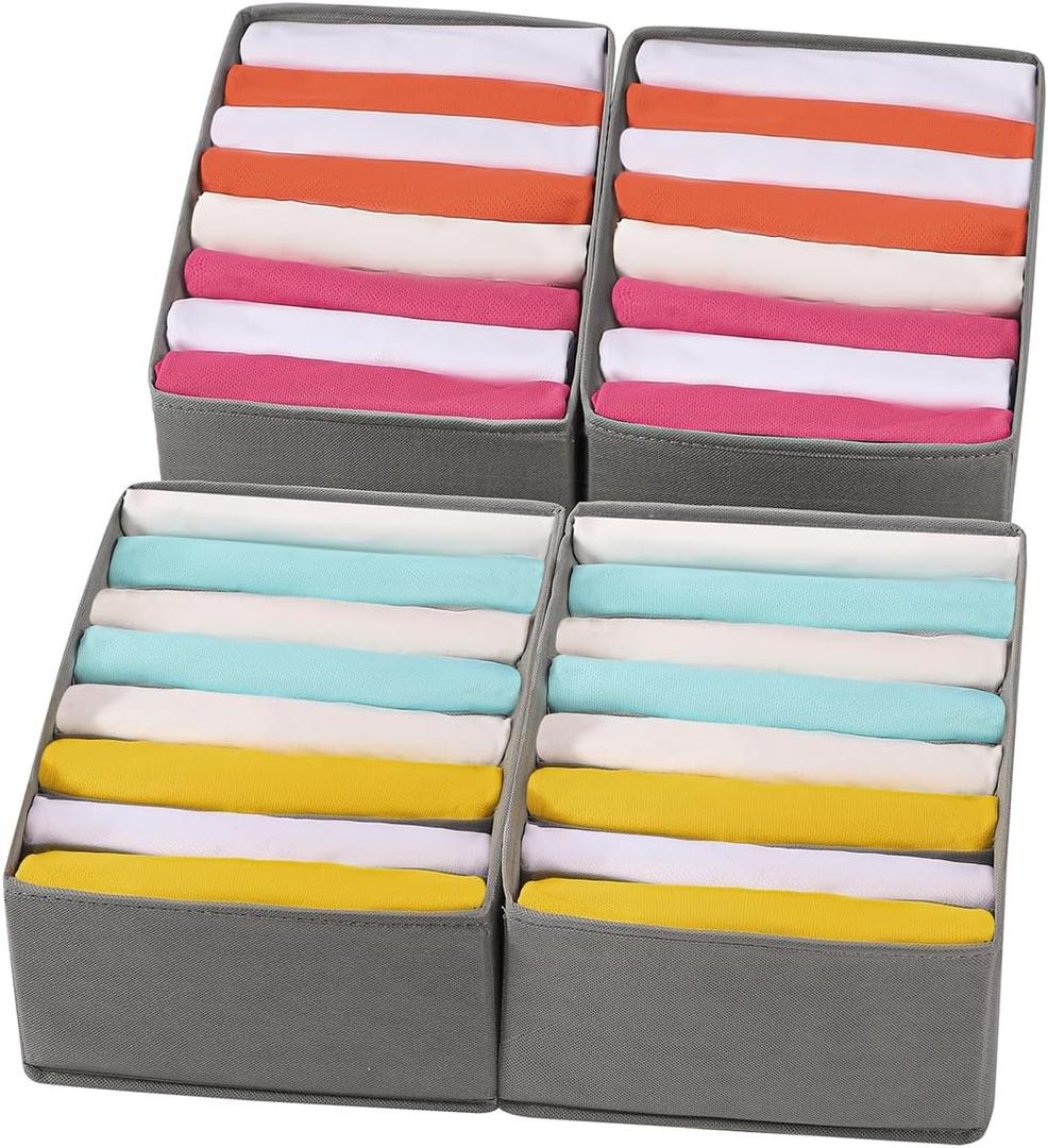 Coorganisers4 Packs T-shirt Drawer Organizers for Clothing,8 Grids Compartment Wardrobe Storage Box, Clothes Organizer for Folded Clothes, T-shirt, Legging-12.59''x9.05''x5.9 (Grey)