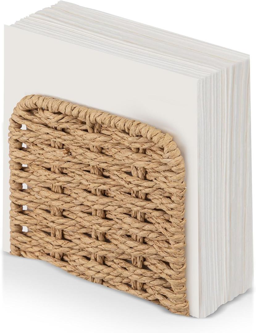 Woven Rattan Wicker Upright Napkin Holders for Table Standing Paper Dispenser for Guest Restaurant Kitchen Bathroom Room Cocktail Decoration Indoor & Outdoor Party Use(Classic,Flaxen)