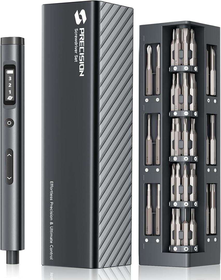 SUFICY 3.7V Mini Electric Screwdriver, 57-in-1 Magnetic Screwdriver Set, Precision Screwdriver Set, Cordless Screwdriver with LED Light, 3 Torque Settings Repair Tool Set for Phone Camera Laptop Watch (Black)