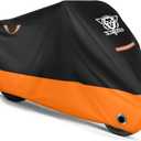XYZCTEM Motorcycle Cover Waterproof Outdoor All Season Protection Motorcycle Storage Night Reflective Handles with Lock-Holes Storage Bag Fits up to 108" Motorcycle Vehicle Covers, Black&Orange