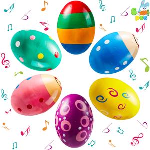 JOYIN 6 Packs Easter Wooden Egg Shakers Maracas Percussion Musical for Easter Basket Stuffer Filler, Classroom Prize Supplies, Musical Instrument for Kids, Easter Hunt