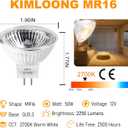 MR16 Halogen Bulbs 2 Pin, 12V 50W 6 Packs Halogen Light Bulbs Gu5.3 Base Dimmable with Clear Glass Cover, 2700K Warm White for Landscape Lights, Track Lights, Fiber Optics, Desk Lamps