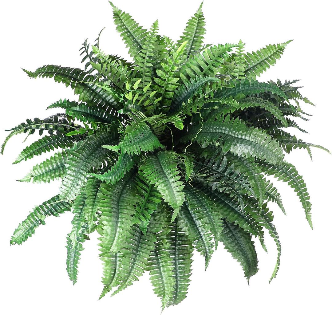 Jutom Artificial Ferns Outdoors Faux Boston Fern Bush 88 Long Silk Branch Large Fake Shrubs for House Office Garden Outdoors Indoor Decor Arrangement, 29.5 Inch(1 Pcs)