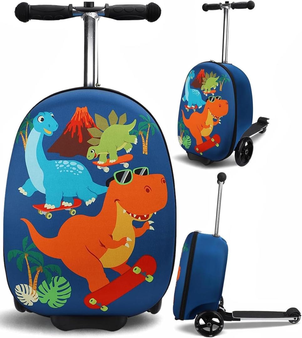 emissary Kids Luggage with Wheels, Hardside Toddler Carry On Suitcase Set, Lightweight Rolling Travel Bag for Boys and Girls, Airline Approved Travel Gifts - Blue Scooter, Small