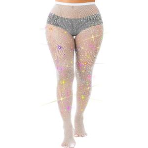 Laser Sparkly Plus Size Fishnets Sparkle Fishnets Rhinestone Fishnet Stockings for Women (2XL-4XL White)