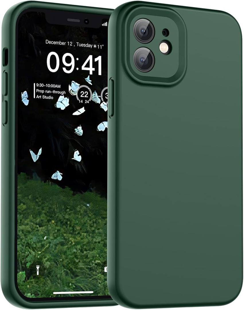SUPFINE Designed for iPhone 12 Case,Premium Liquid Silicone with [Soft Anti-Scratch Microfiber Lining][Upgraded Camera Protection] Slim Shockproof Phone Case for Men Women Girls,Acacia Green