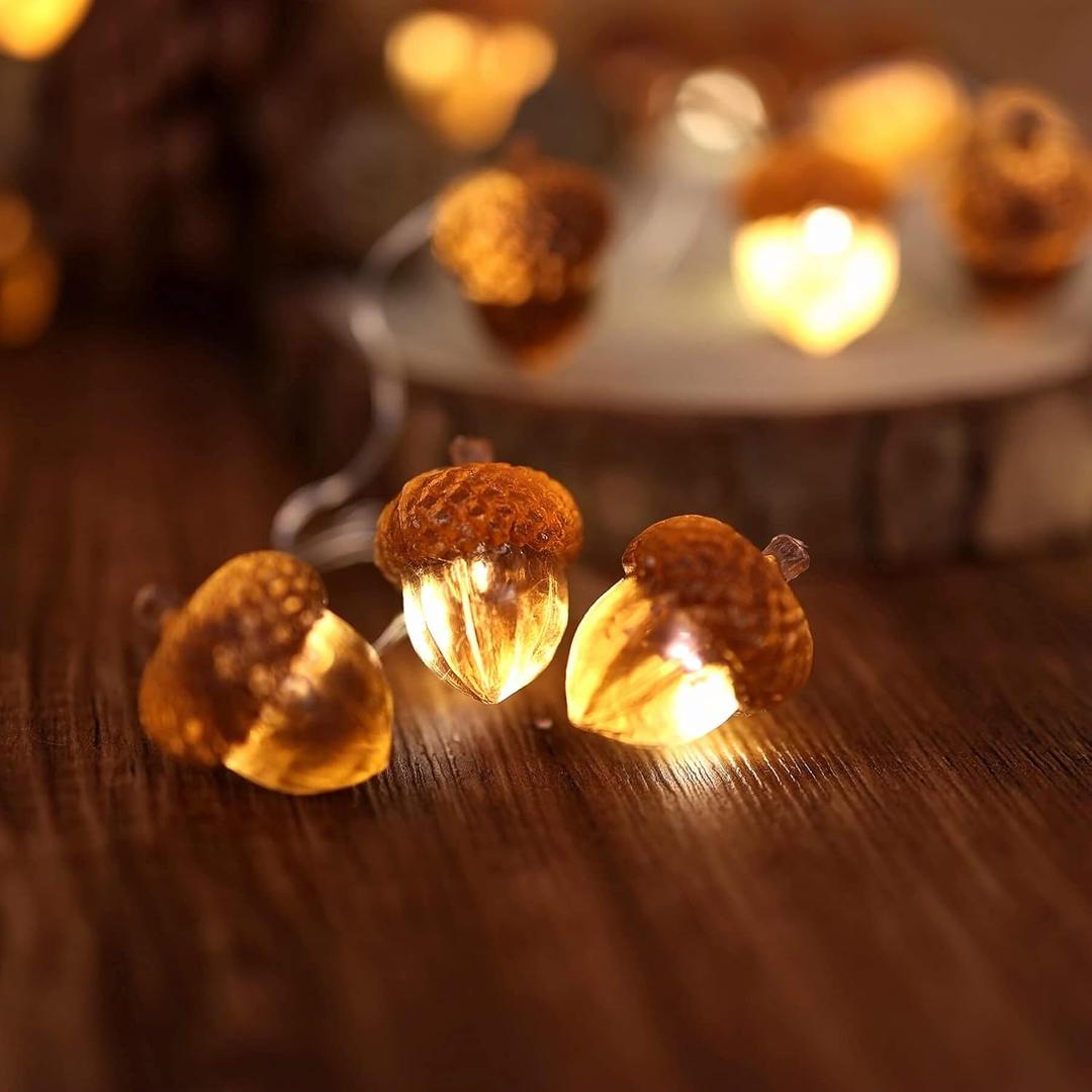 Thanksgiving Acorn Lights Fall Garland Decorative Fairy String Light Cute Novelty Lights 30 LEDs 10 ft USB or Battery Operated for Bedroom Wedding Xmas Harvest Decor