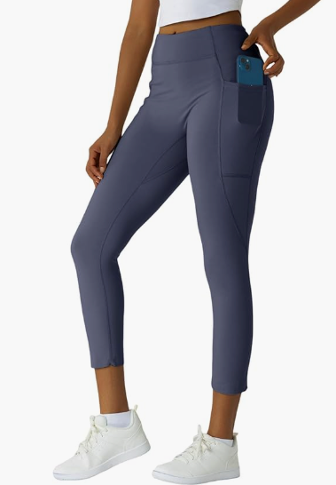 Women's High Waisted Moisture - Wicking Yoga Leggings with Pockets, Reflective Stripes & Shirt Loop for Active Lifestyle (Dark Gull Grey) XS