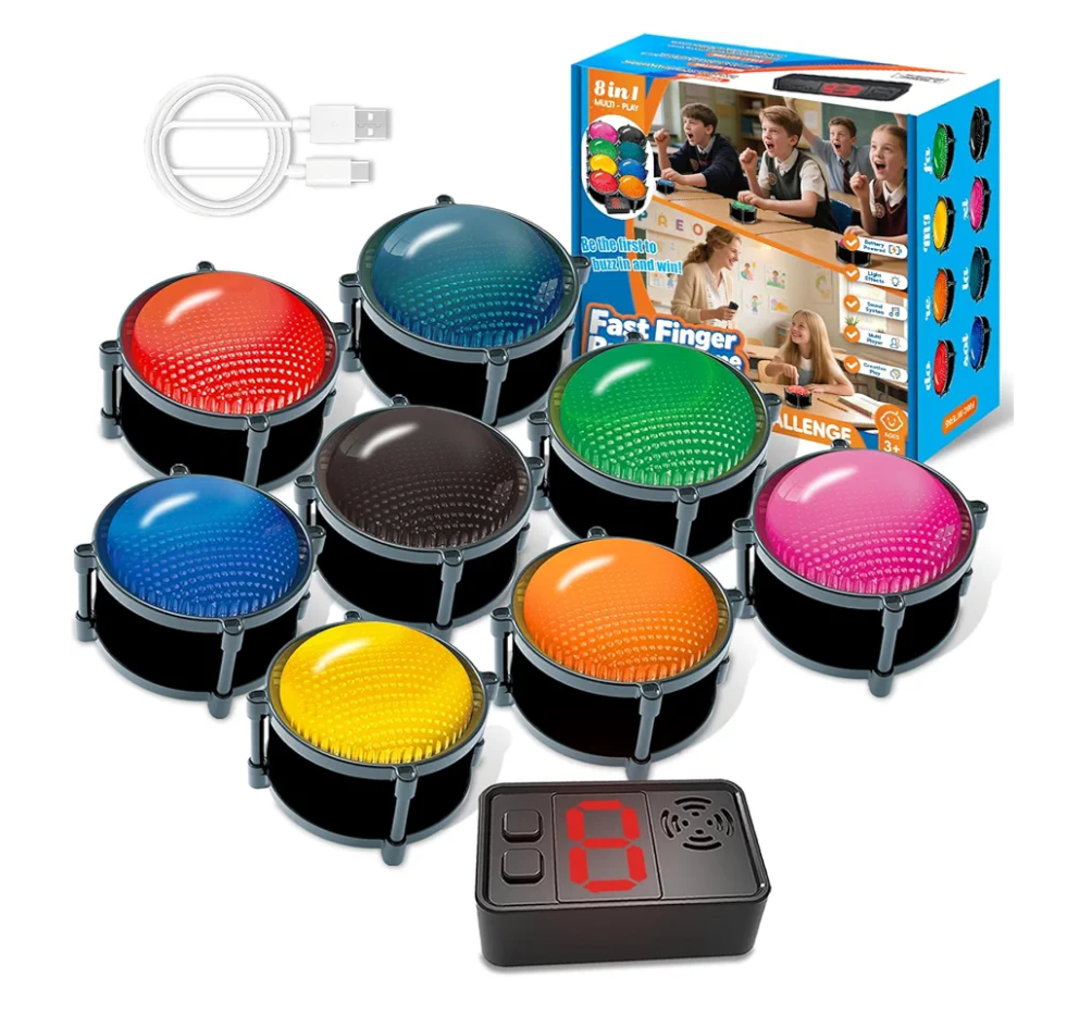 Wireless Buzzers System for Game Show, Family Feud Buzzer with Light, Show Who Buzzed First, 4 Modes, 165ft Distance, Rechargeable Answer Buzzers for Trivia Games, Classroom, Jeopardy, Quizzes Party