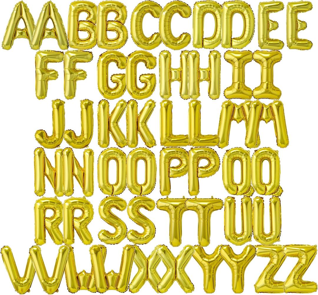 52 Pcs 16 Inch Gold Letter Foil Balloons, 2 Sets of A-Z, Mylar Metallic Balloons Banner Alphabet for Graduation New Year eve Birthday Party Decorations