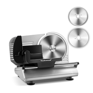 Meat Slicer, Techwood 150W Electric Slicer for Home Use with 2 Removable 7.5" Stainless Steel Blade, Deli Cheese Fruit Vegetable Bread Cutter with Adjustable Thickness, Easy to Clean, Silver