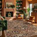 Kokia Washable Area Rugs 8x10 Living Room Boho Non Slip Thin Carpet Stain Resistant Vintage Brown Printed Oriental Distressed Rug for Bedroom Low Pile