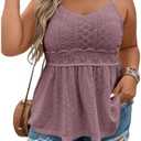SHENHE Women's Plus Size V Neck Eyelet Cami Peplum Top Spaghetti Strap Ruffle Boho Tank Top, Size Large 